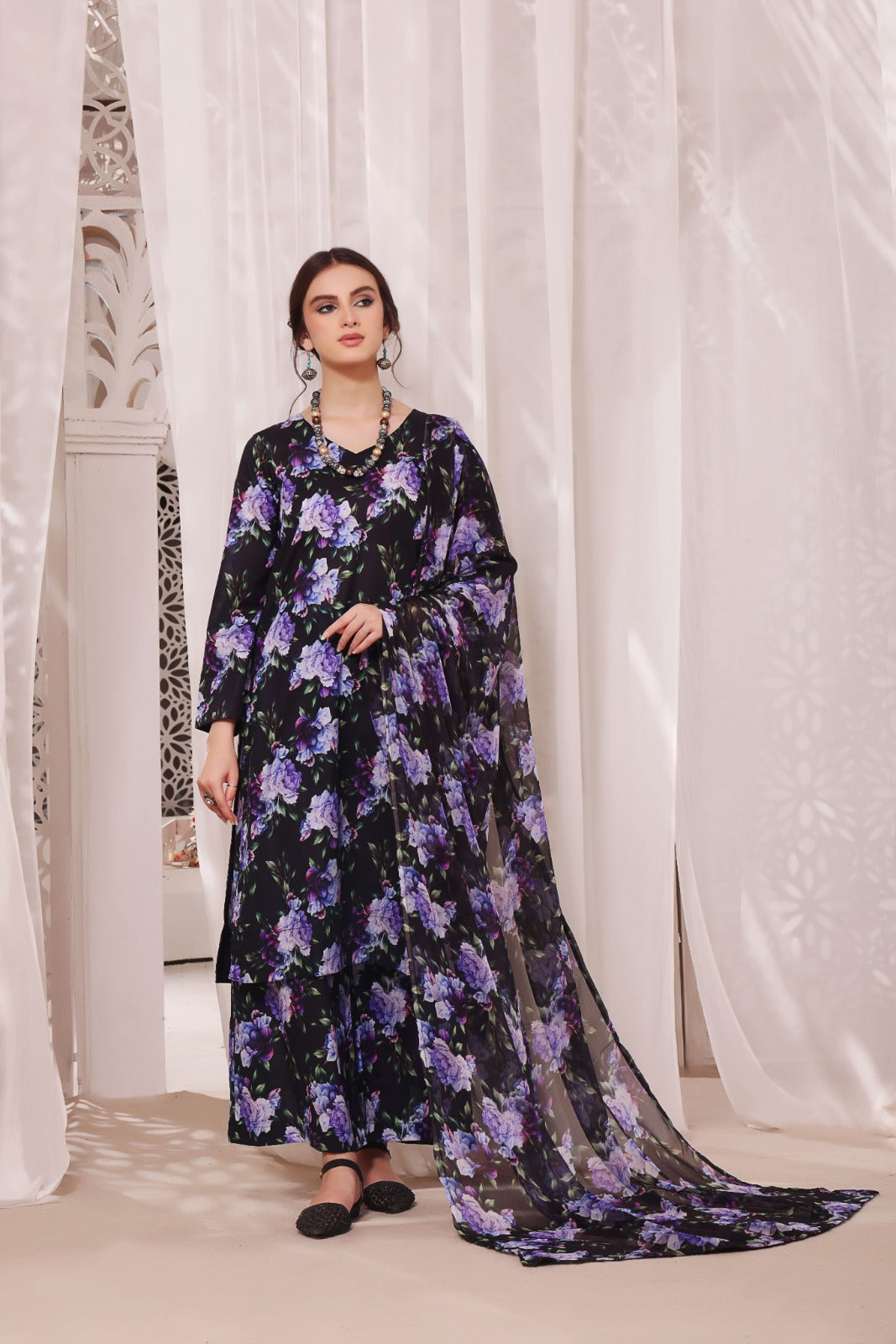 BLUE FOG | Chiffon Duppata | Lawn 2024